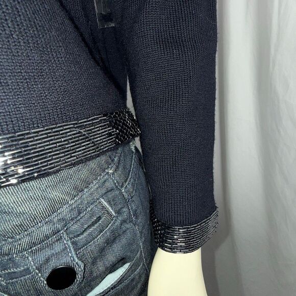 Jones New York 100% Merino Wool Black Sweater w/ Sequin Trim — Size M — New w/ T - Picture 2 of 16